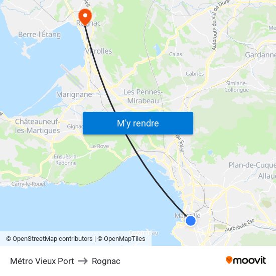 Métro Vieux Port to Rognac map