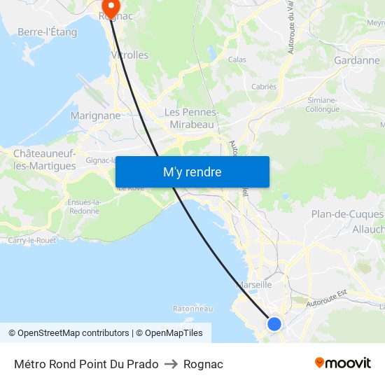 Métro Rond Point Du Prado to Rognac map