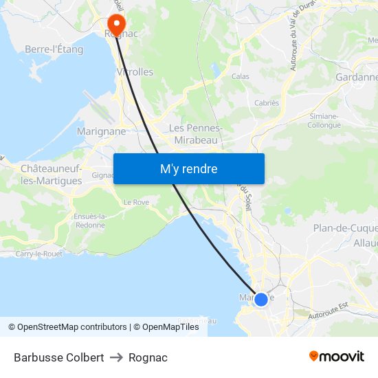 Barbusse Colbert to Rognac map