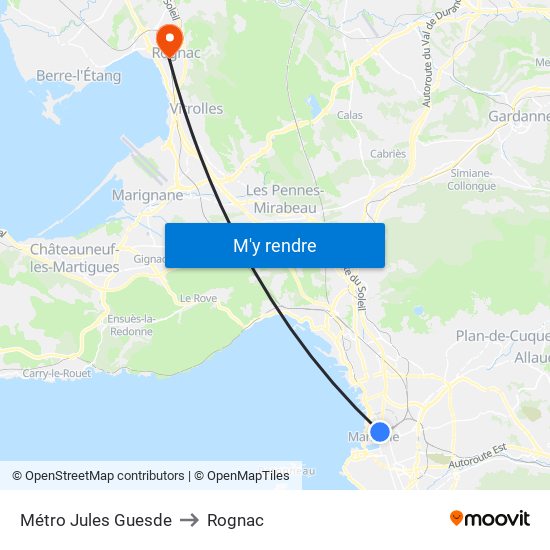 Métro Jules Guesde to Rognac map