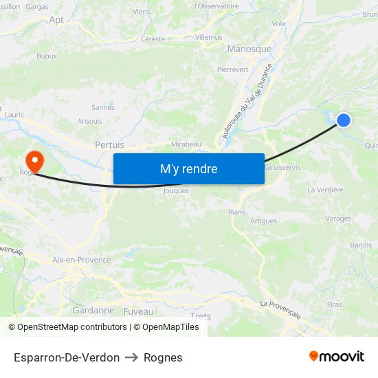 Esparron-De-Verdon to Rognes map