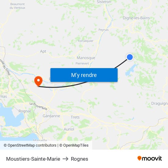 Moustiers-Sainte-Marie to Rognes map