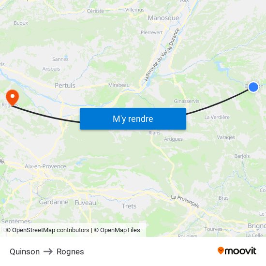 Quinson to Rognes map