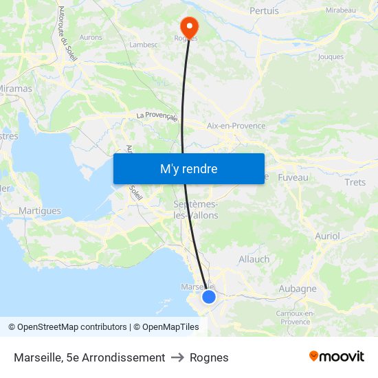 Marseille, 5e Arrondissement to Rognes map