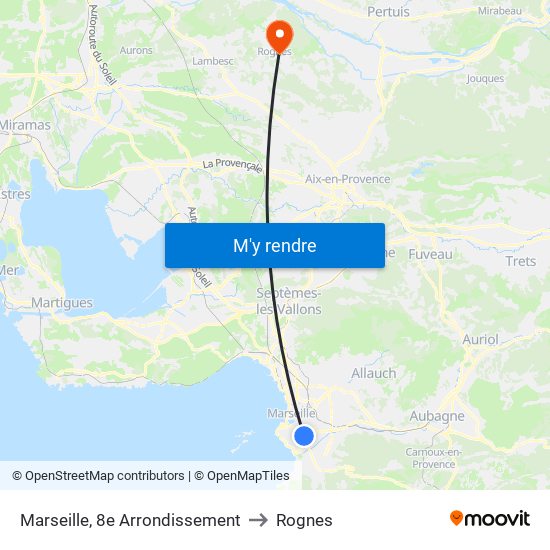 Marseille, 8e Arrondissement to Rognes map