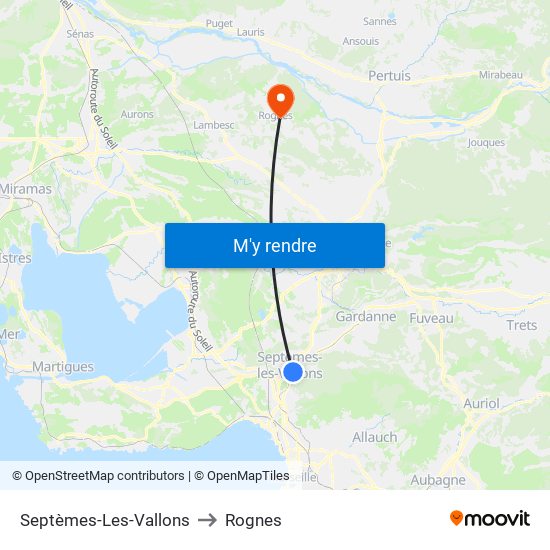 Septèmes-Les-Vallons to Rognes map