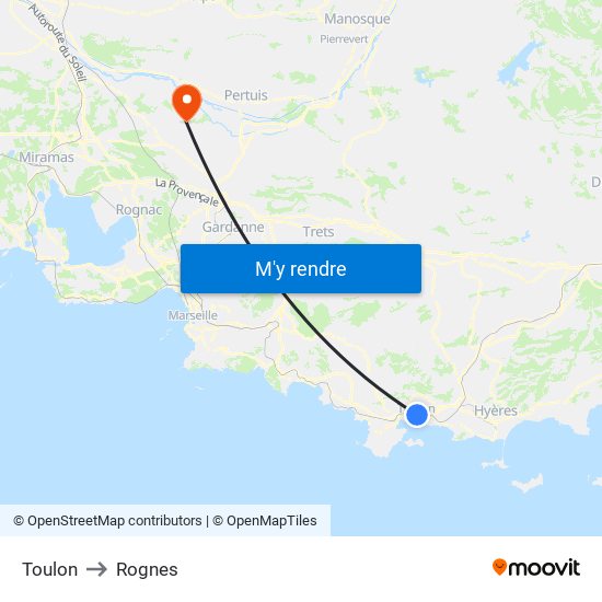 Toulon to Rognes map