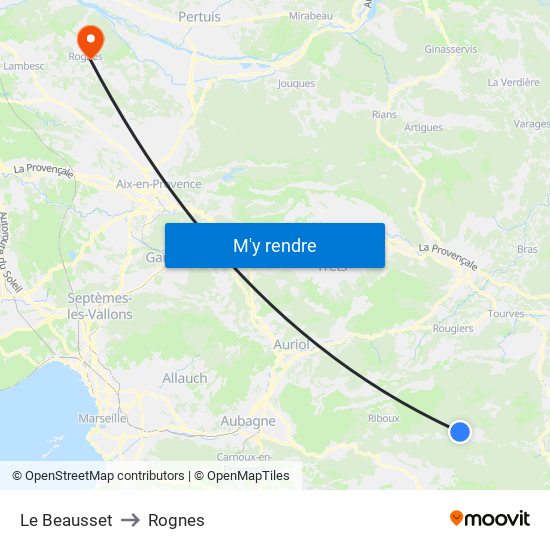 Le Beausset to Rognes map