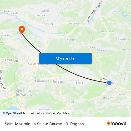 Saint-Maximin-La-Sainte-Baume to Rognes map