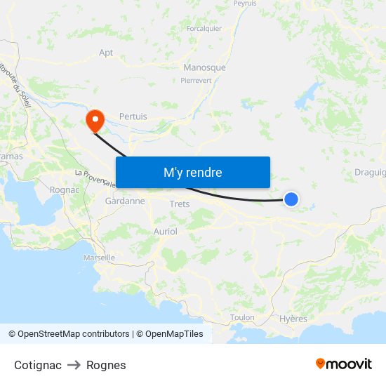 Cotignac to Rognes map