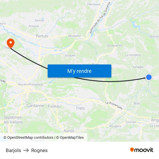 Barjols to Rognes map