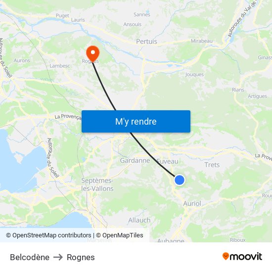 Belcodène to Rognes map