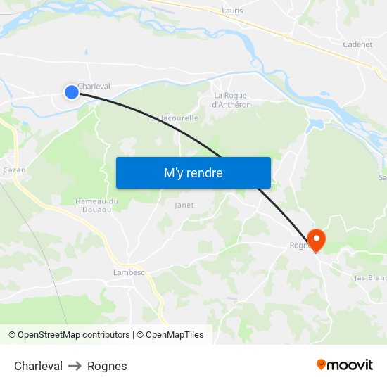 Charleval to Rognes map