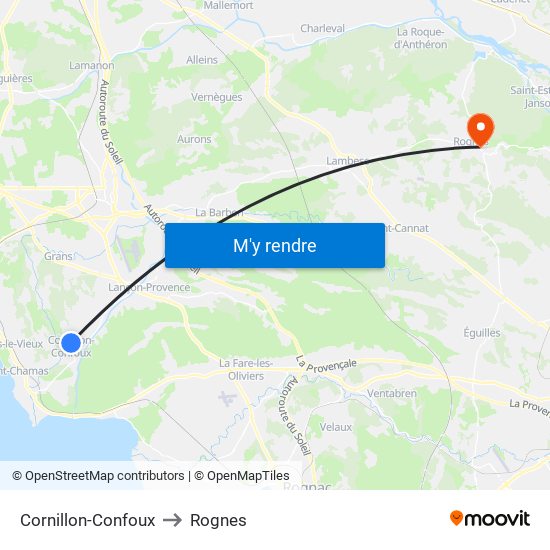 Cornillon-Confoux to Rognes map