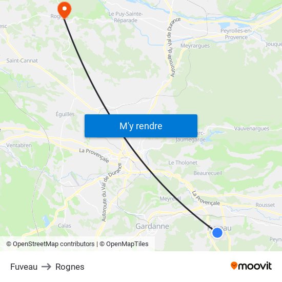 Fuveau to Rognes map