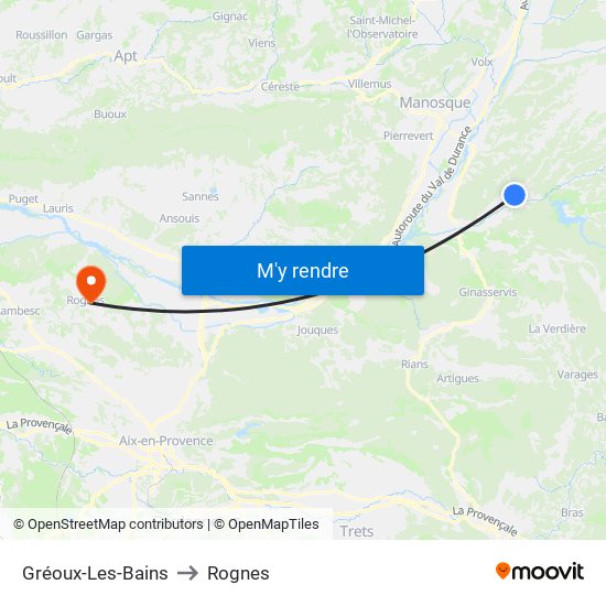 Gréoux-Les-Bains to Rognes map