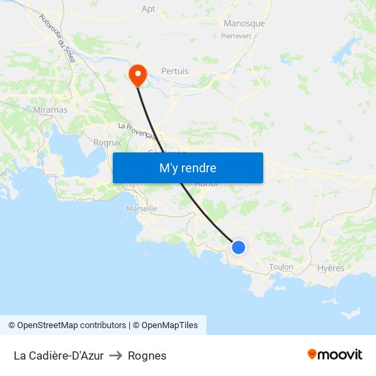 La Cadière-D'Azur to Rognes map