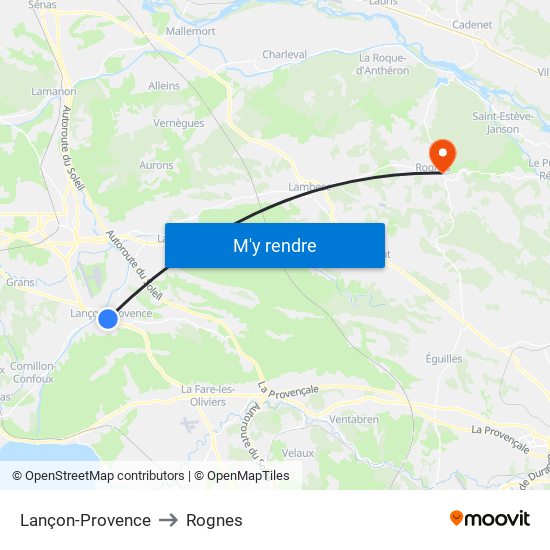 Lançon-Provence to Rognes map