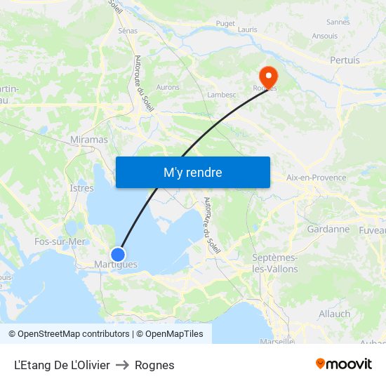 L'Etang De L'Olivier to Rognes map