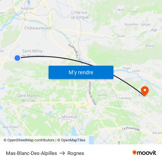 Mas-Blanc-Des-Alpilles to Rognes map