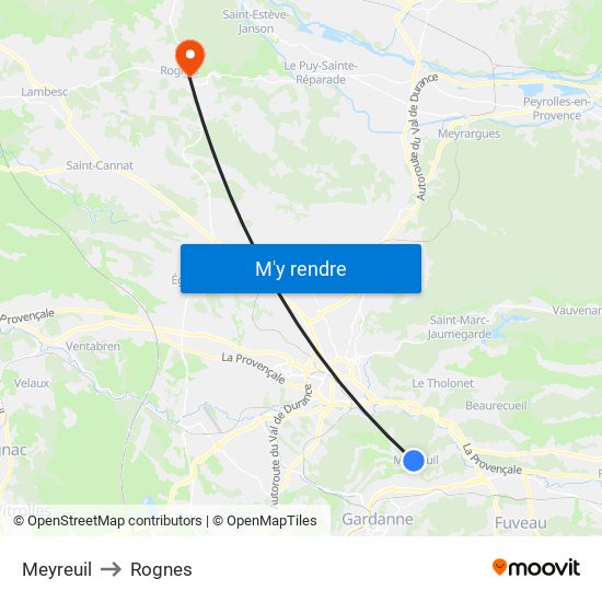 Meyreuil to Rognes map