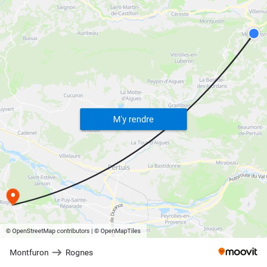 Montfuron to Rognes map