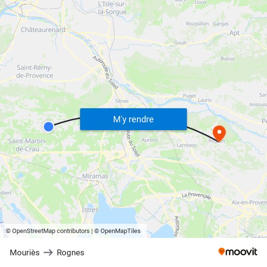Mouriès to Rognes map