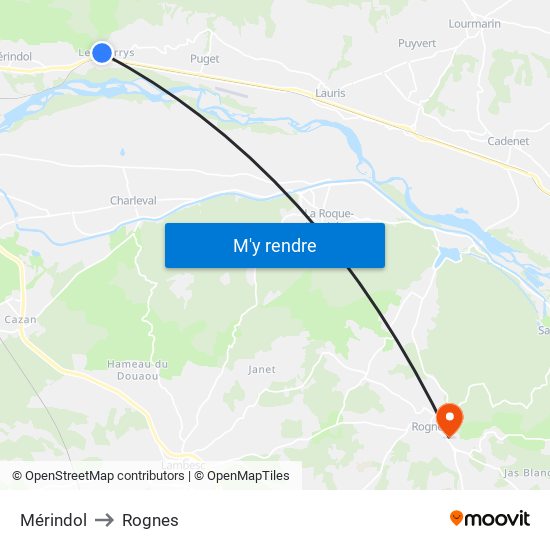 Mérindol to Rognes map