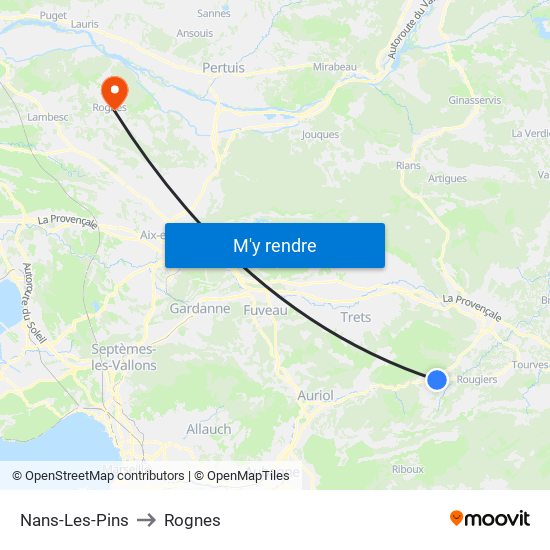 Nans-Les-Pins to Rognes map