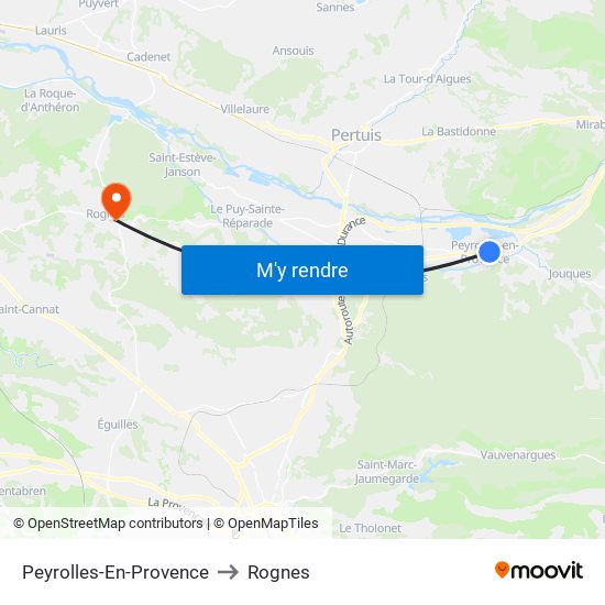 Peyrolles-En-Provence to Rognes map