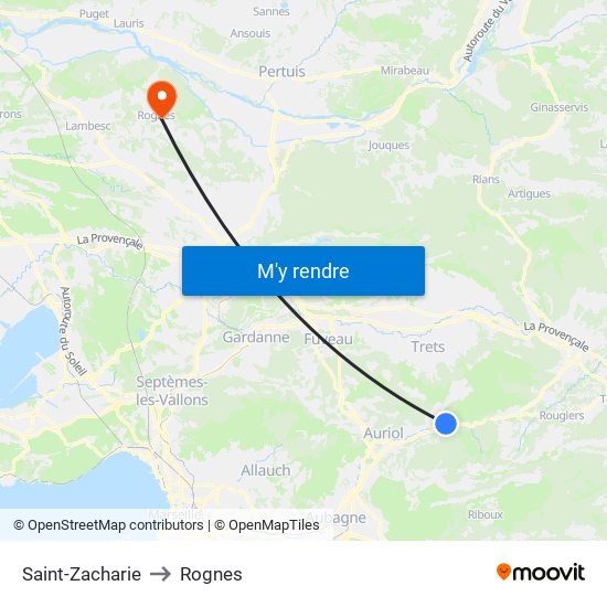 Saint-Zacharie to Rognes map