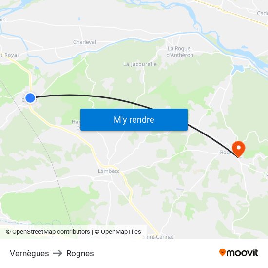 Vernègues to Rognes map