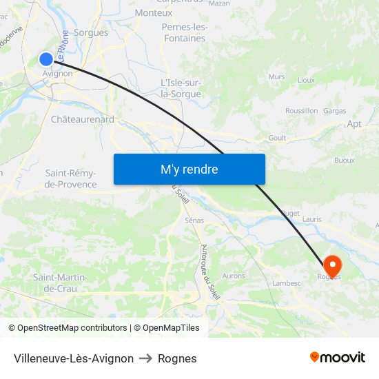 Villeneuve-Lès-Avignon to Rognes map