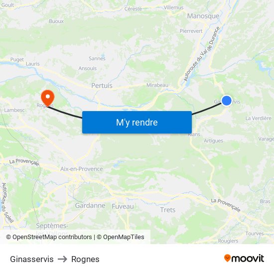 Ginasservis to Rognes map