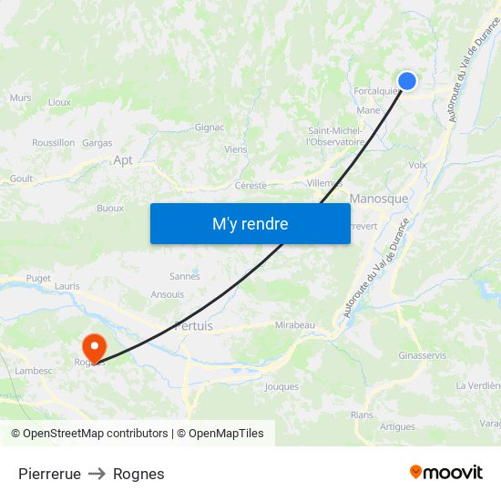 Pierrerue to Rognes map