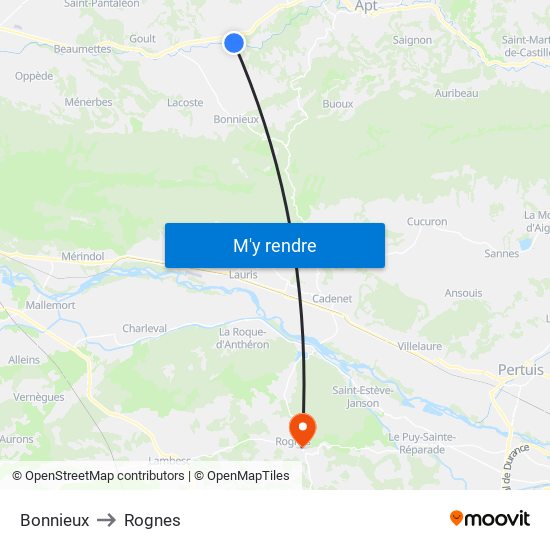 Bonnieux to Rognes map