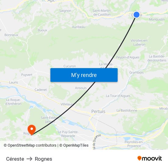 Céreste to Rognes map