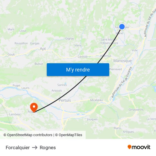 Forcalquier to Rognes map