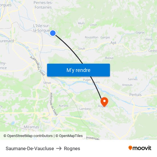 Saumane-De-Vaucluse to Rognes map