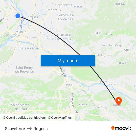 Sauveterre to Rognes map