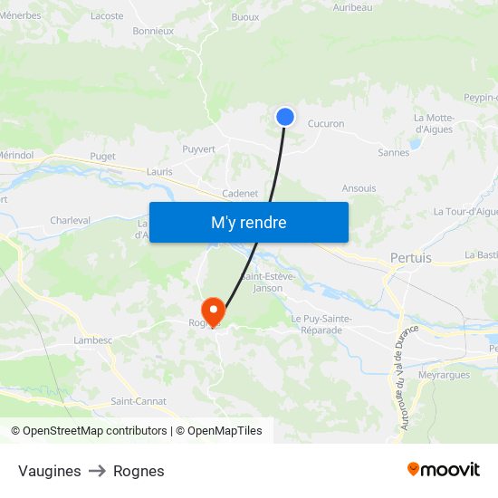 Vaugines to Rognes map