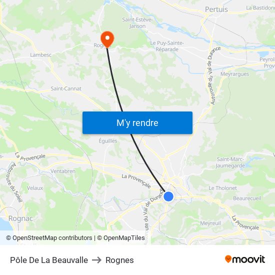 Pôle De La Beauvalle to Rognes map