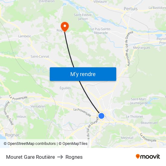 Mouret Gare Routière to Rognes map