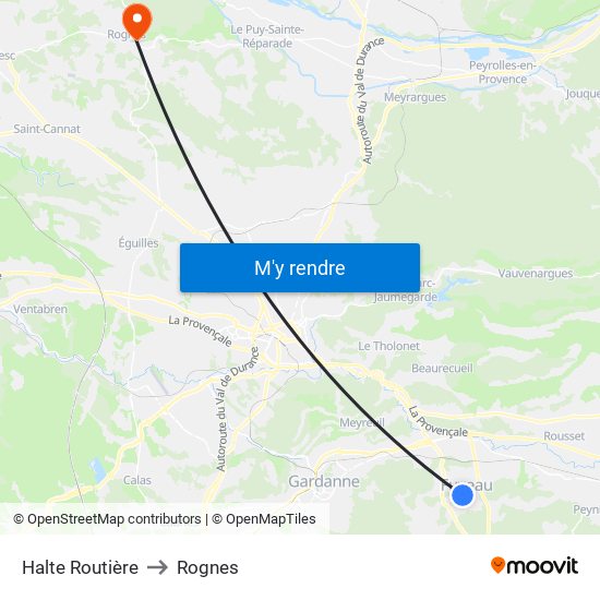 Halte Routière to Rognes map