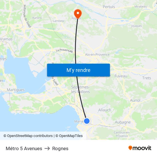 Métro 5 Avenues to Rognes map