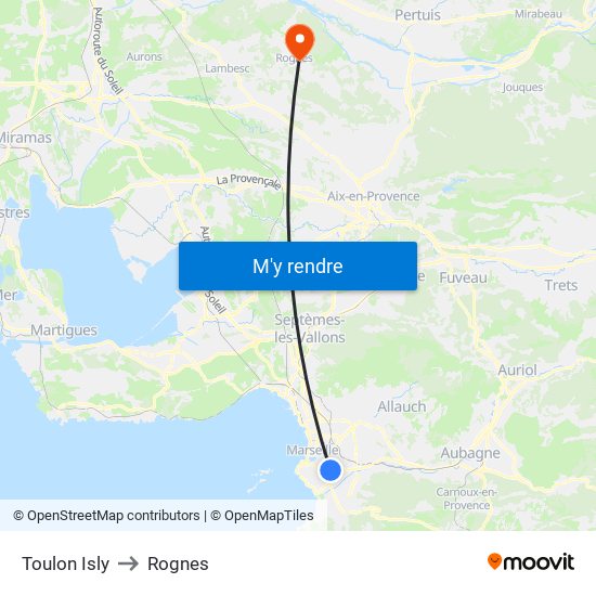 Toulon Isly to Rognes map
