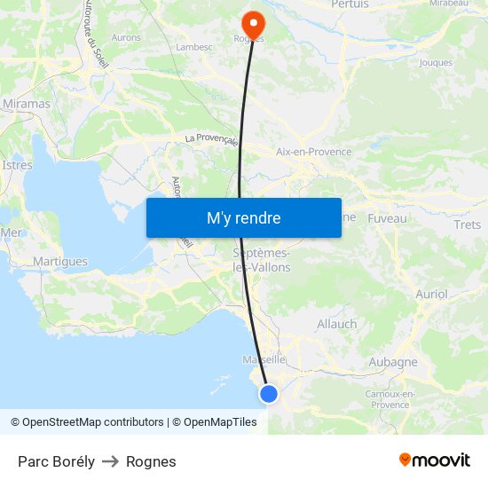 Parc Borély to Rognes map