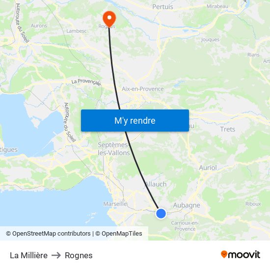 La Millière to Rognes map