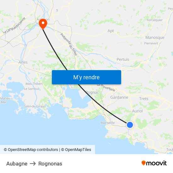 Aubagne to Rognonas map