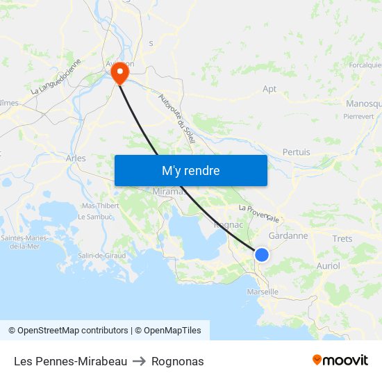 Les Pennes-Mirabeau to Rognonas map